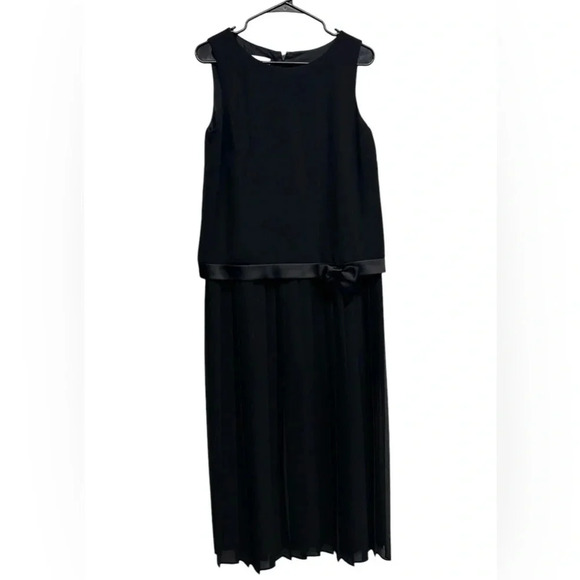 Talbots Black Pleated-Skirt Drop Waist Midi Dress with Bow Detail Size 8 - Picture 1 of 10